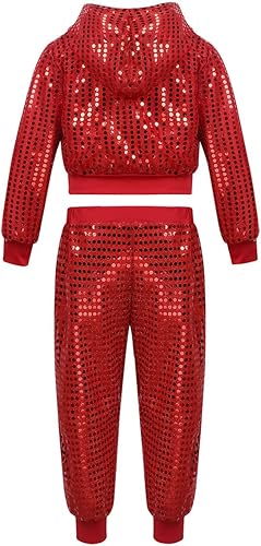 Miniatura 2 de inhzoy Conjunto de lentejuelas para niña, danza callejera, hip hop, danza, rendimiento, con capucha y pantalones de harén