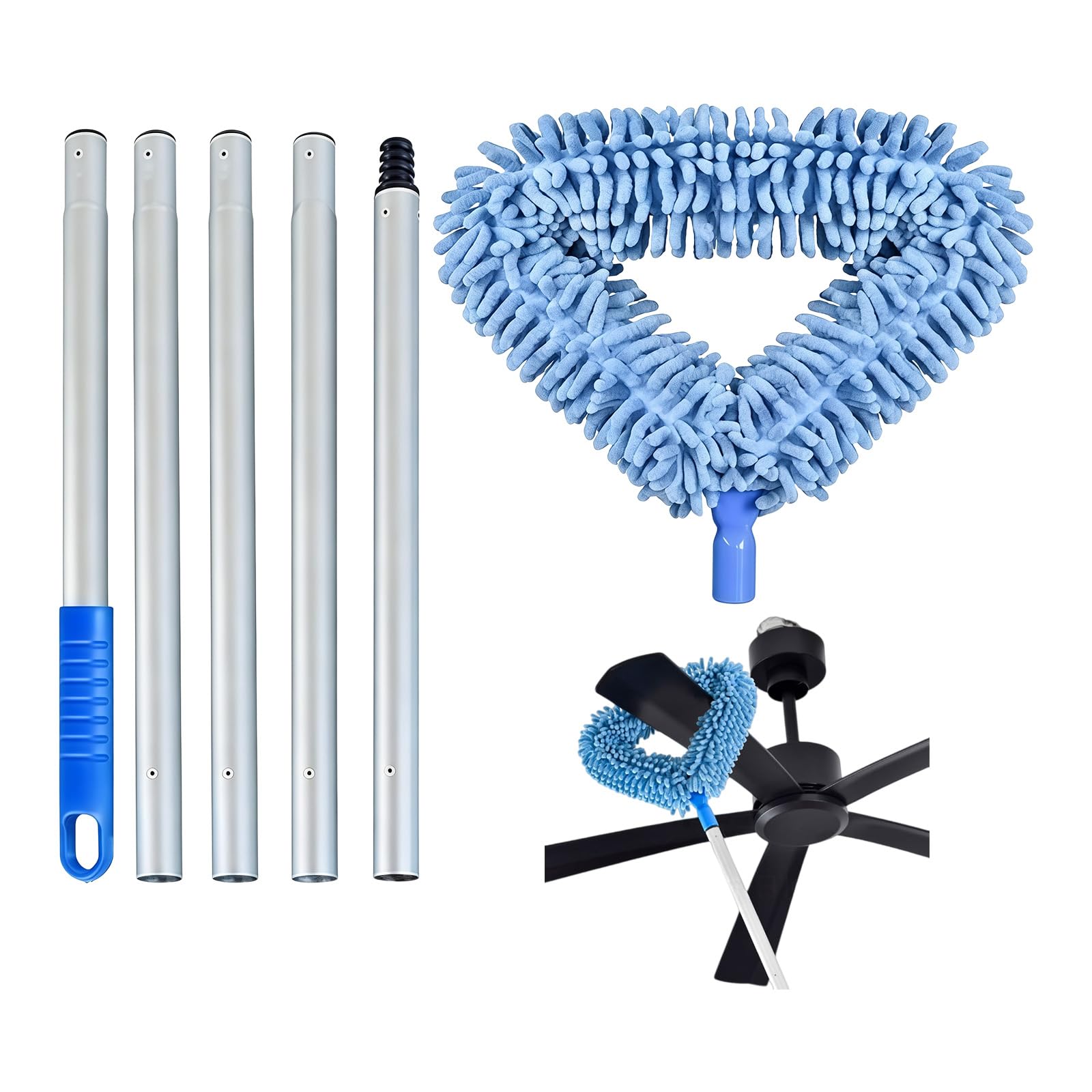 Kalttoy Multipurpose Extendable Cleaning Brush for Household Chores Featuring 360 Degree Ajust Head Design Ceiling Fan Tool with Retractable Aluminum Rod