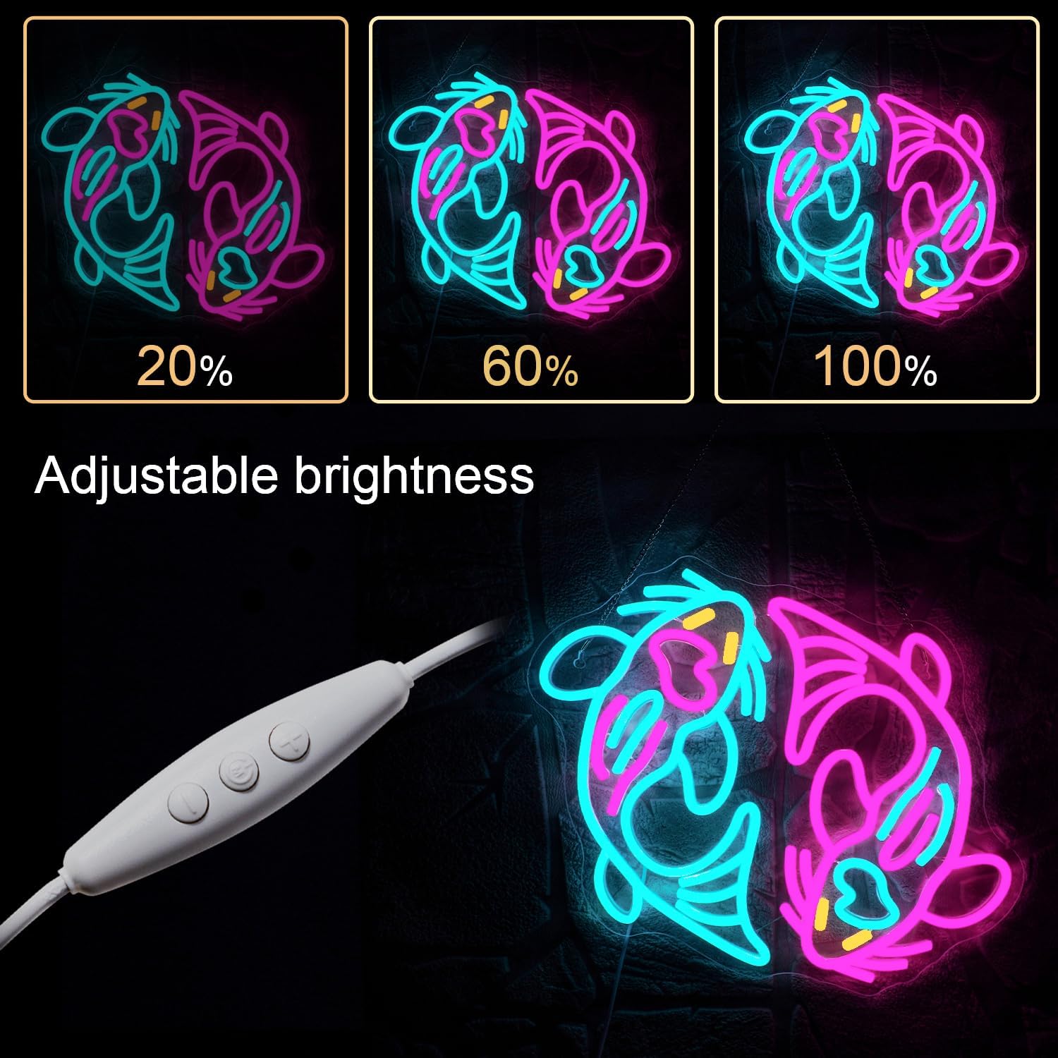 WLHOPE Koi Fish Neon Sign for Wall Decor Koi Carp Neon Light Fish Neon Signs Dimmable Neon Lights Blue Pink Fish LED Light Up Sign for Bedroom Bar Restaurant Office Fishroom Koi Pond - Image 4