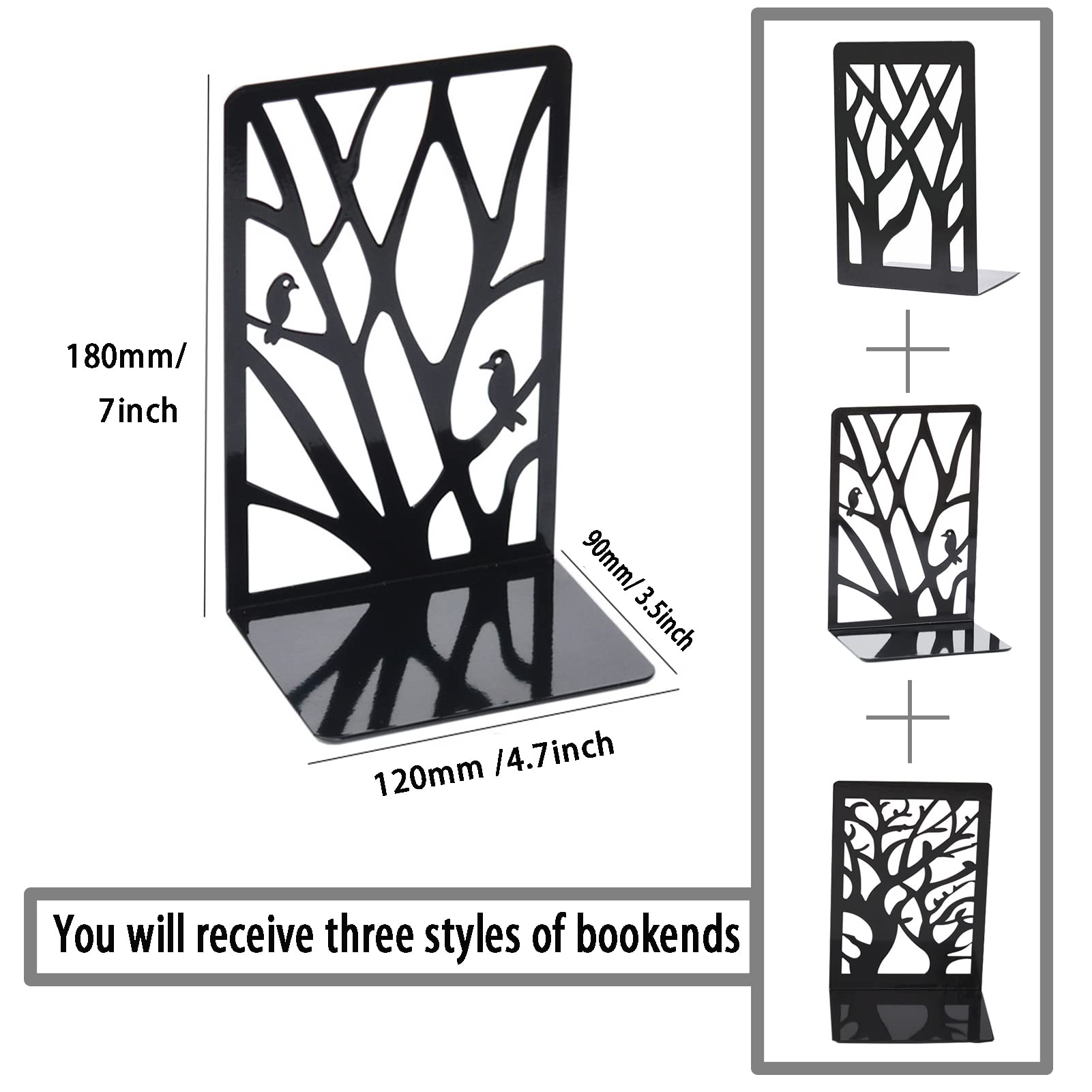 Buchstützen Metall Buchstützen für Regale, Dekorative Buchstützen für Büro Schule Zuhause, Schwarz Heavy Duty Buchstützen Abstrakt Kunst Design Bücherregal, 3 Paar, 6 Stück