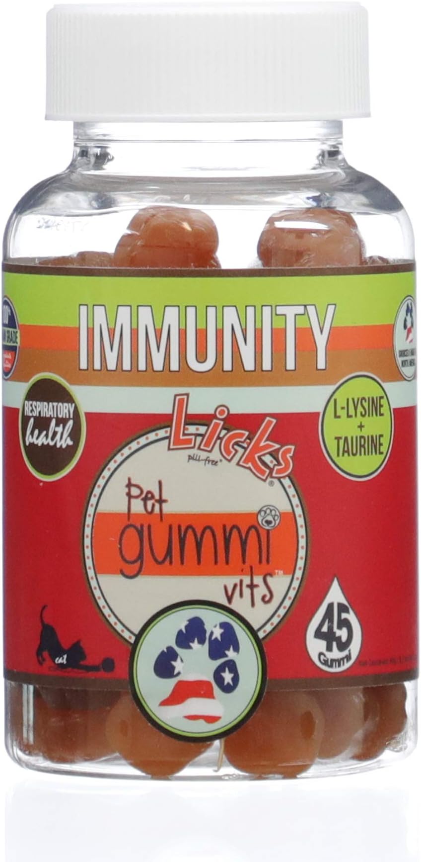 Licks - Cat Immune Support - L-Lysine HCI, Taurine, and Ascorbic Acid (Vitamin C) - Gummies - 45 Use