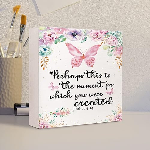 Miniatura 10 de Letrero de madera con cita de versículo bíblico, decoración de escritorio con cruz cristiana, decoración de escritorio para el hogar cristiano,