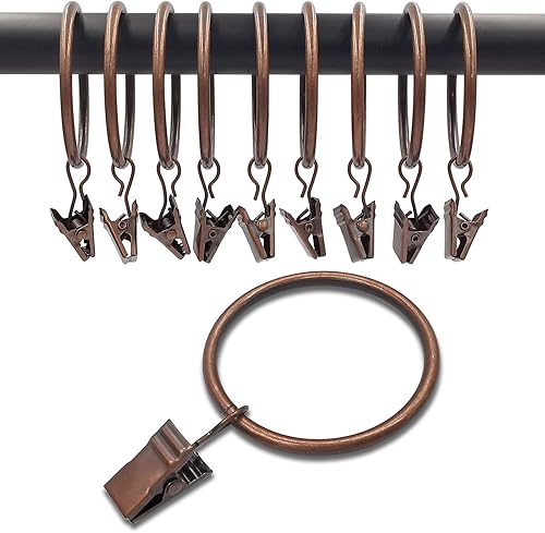 Miniatura 10 de Paquete de 40 anillos de cortina de bronce con clips, ganchos de cortina, ganchos de clip para colgar cortinas, lazos, sombreros, anillos de cortina