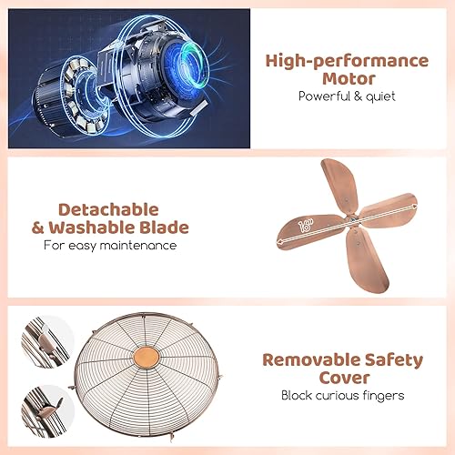 Miniatura 6 de Tangkula Ventilador de pedestal de metal de 16 pulgadas, ventilador de pie de metal industrial con altura ajustable, 3 velocidades, oscilación de 75