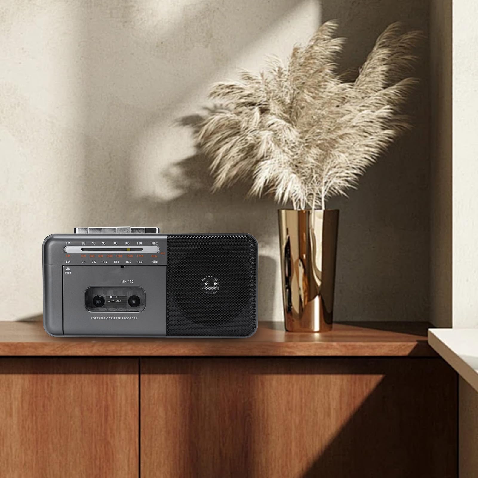 Denash Kaseta, Odtwarzacz, Przenośny Retro Look Radio z FM AM SW, Odtwarzanie USB 5.0 (wtyczka UE)