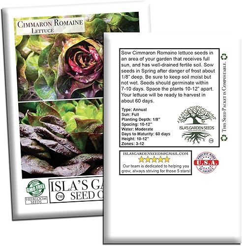 Miniatura 7 de Cimmaron Semillas de lechuga romana para plantar, más de 1000 semillas tradicionales por paquete, semillas de jardín de Isla (semillas de jardín de