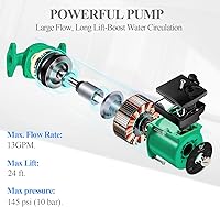 Vista 4 de AB Bomba de circulación de 110 V, bomba de recirculación de agua caliente de 130 W, 13 GPM, bomba de circulación conmutable de 3 velocidades