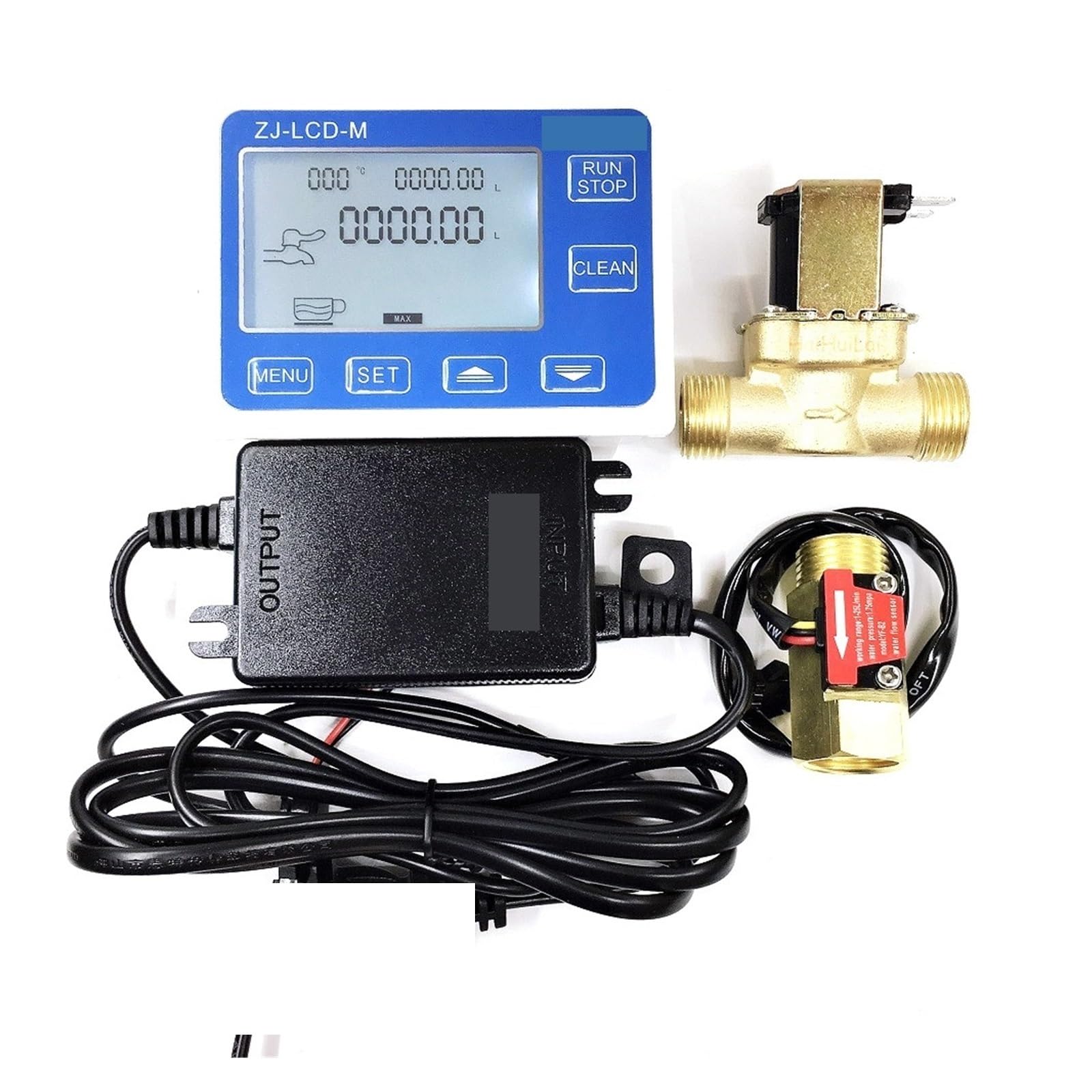 Gqnblvhzupdm One Color Ultrasonic Flow Meter, Zj-Lcd-M Meter Controller+G1/2" Flow Sensor + Valve +Power Charge For Water Liquid Measurement Or Quantitative