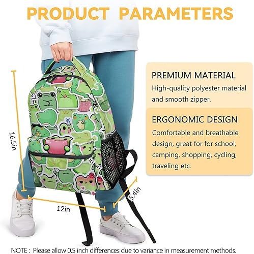 Miniatura 3 de CUNEXTTIME Mochila de rana para niñas y niños, bonita bolsa de libros de 16 pulgadas con gran capacidad, bolsas escolares de viaje duraderas, Rana