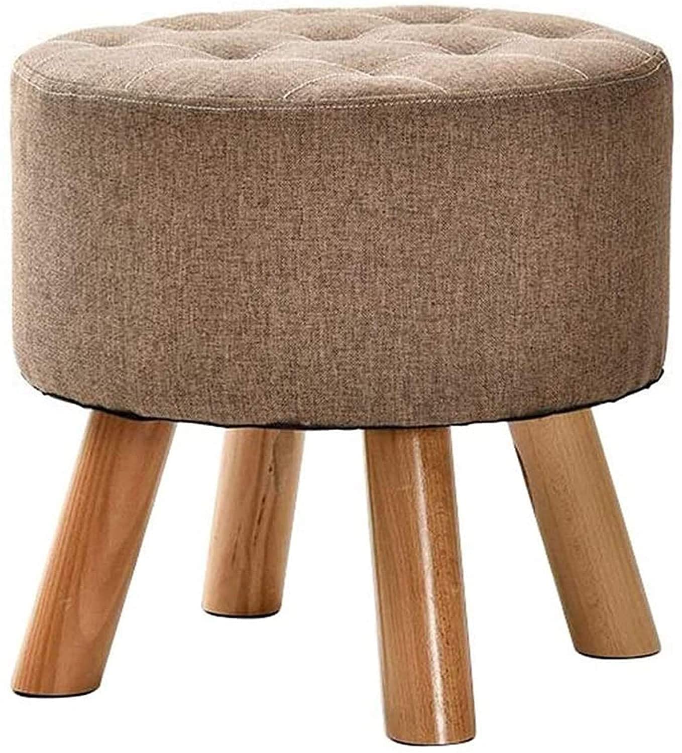 Tabouret à chaussures kaki pour l'entrée avec assise lin et repose-pieds rond