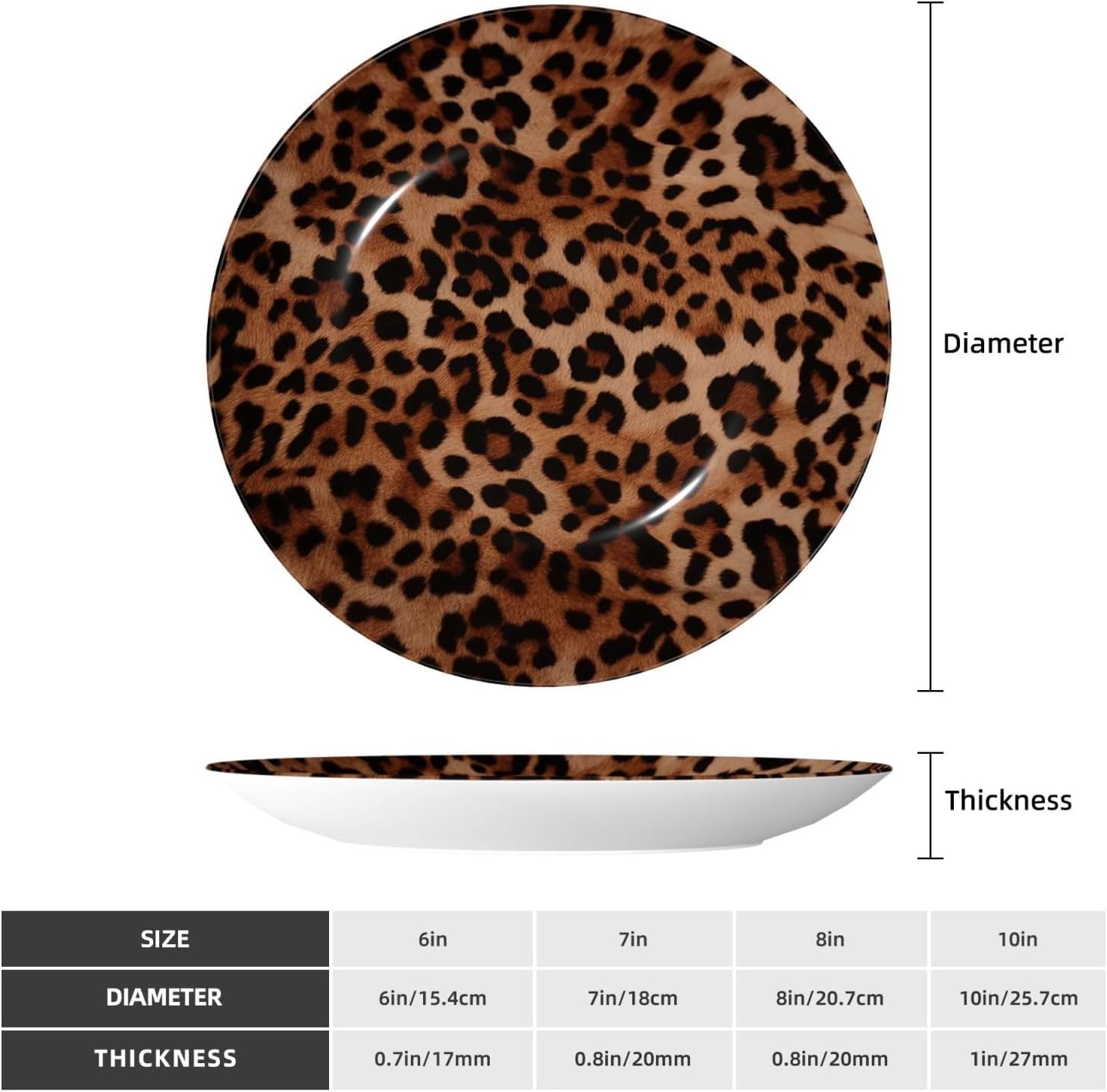 Leopard Print Bone China Decorative Plate with Picture Personalized Porcelain Dinner Plates with Display Stand, Ceramic Decorative Plate for Wall Hanging Ornament 6in image 2