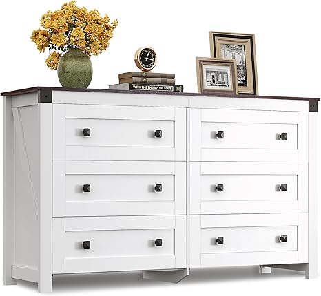 Amazon.com: WLIVE Farmhouse 6 Drawer Dresser for Bedroom, 53.07'' Wide ...