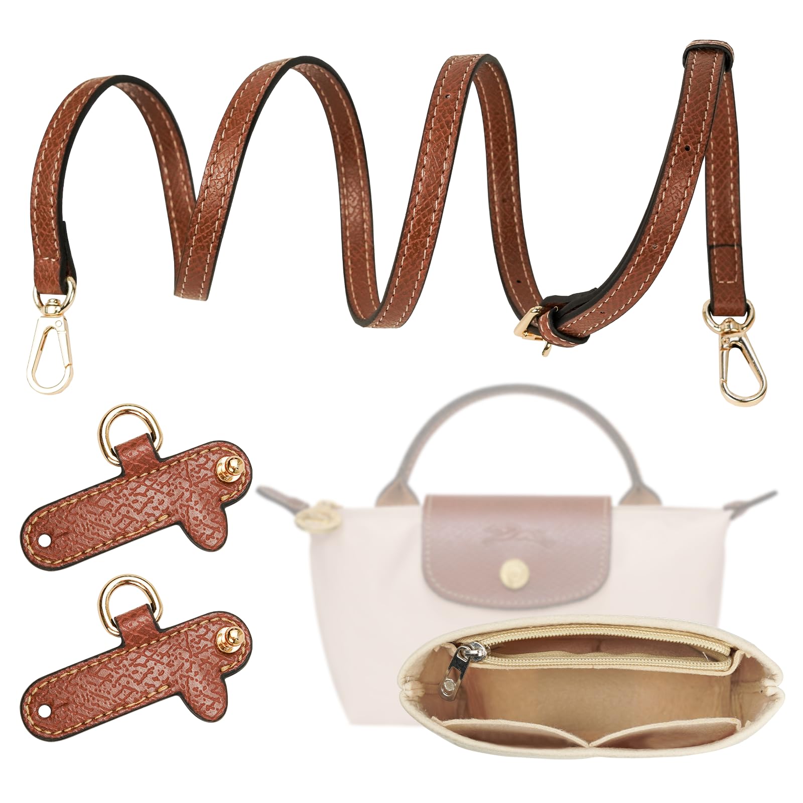 Pasek na ramię do torebki typu Longchamp, pasek na ramię i organizer do mini torby Longchamp, organizer do portfela z wieloma kieszeniami, regulowany pasek zapasowy ze skóry (bez opakowania)