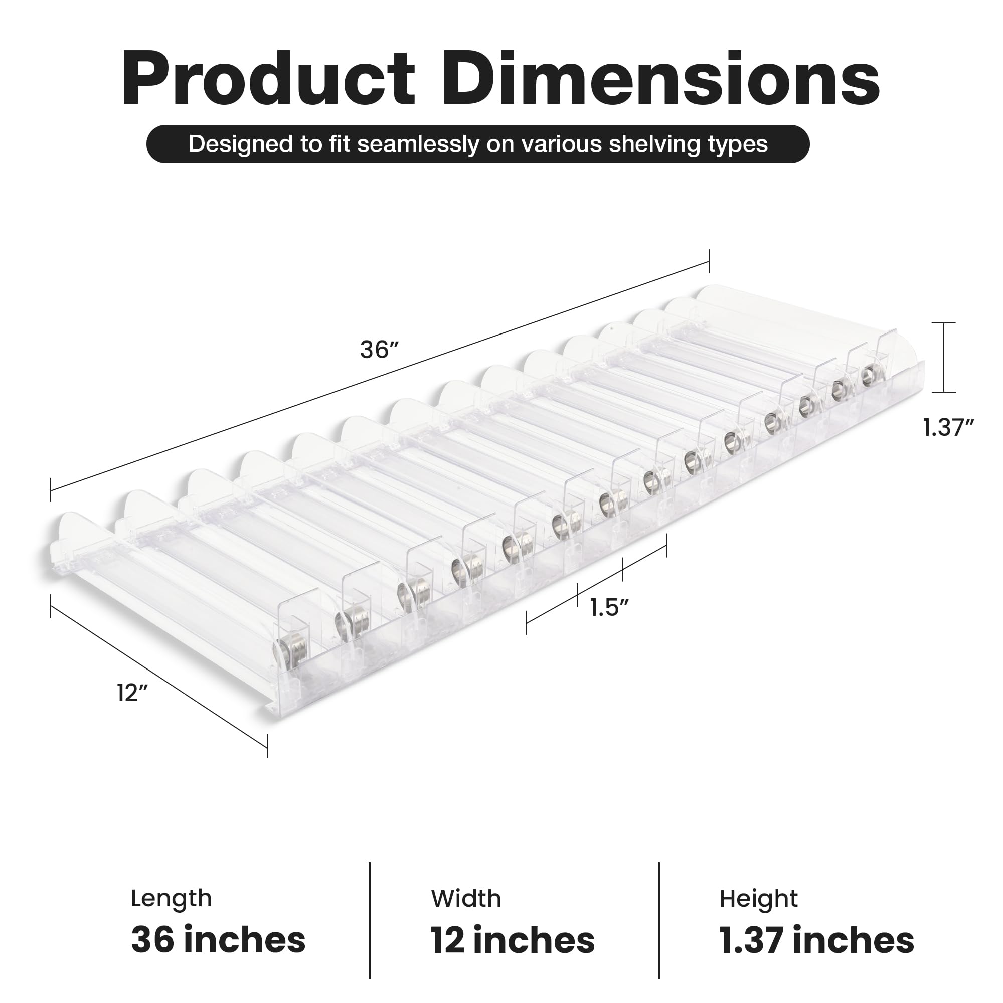 NEXTLEVEL FIT 15-Pack Spring Loaded Shelf Pushers Kit for Gondola Shelves | 3FT, 12in Long for 29-38 Oz Products | Retail Shelf Organizers.
