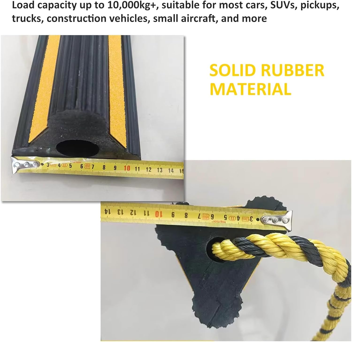 1 Pair Wheel Chocks for Trailer, Heavy Duty Rubber Dual RV Non Slip Wheel Stoppers with Nylon Rope, Wheel Block for Travel, Aircraft, Car, Camper, Truck