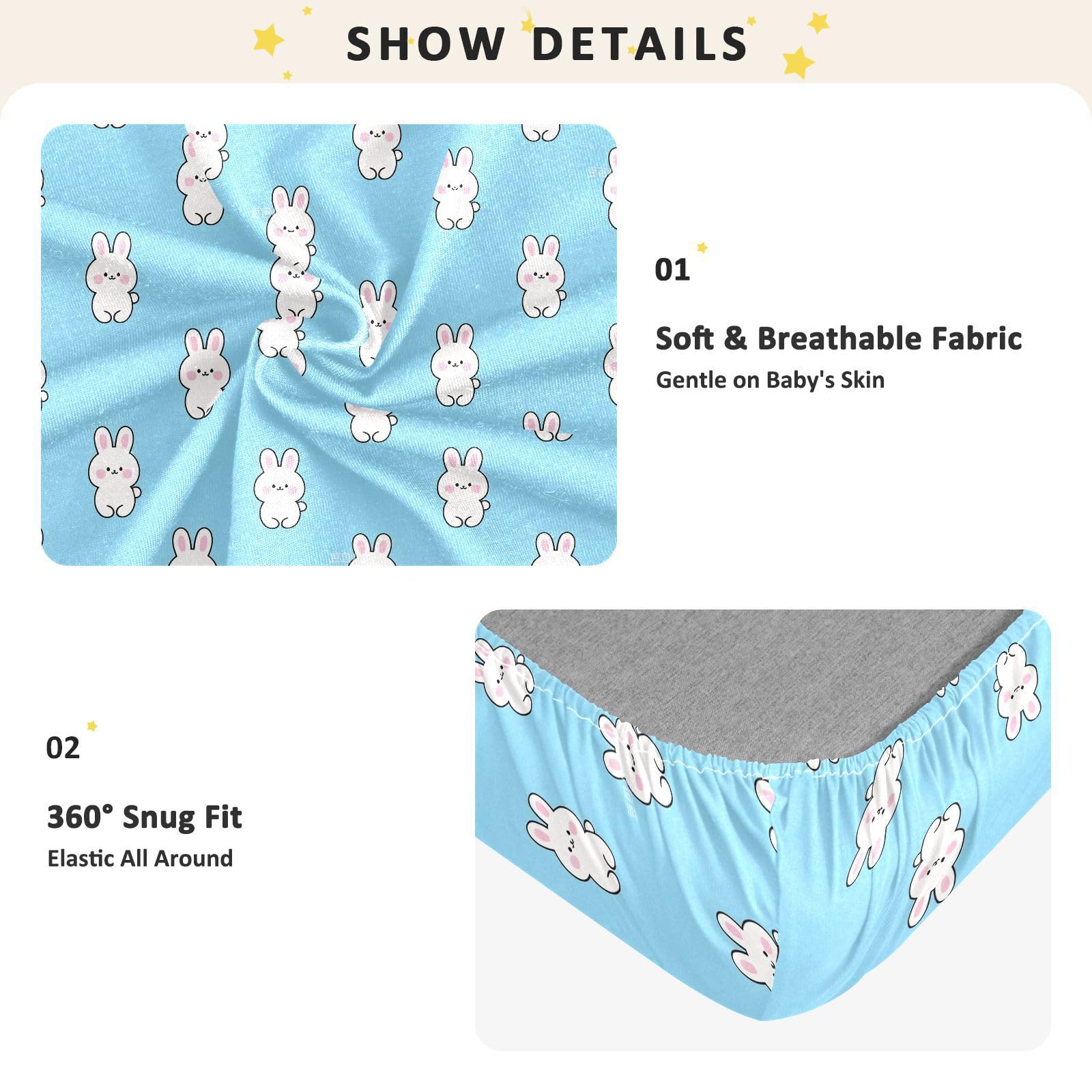 Sábanas de algodón para cuna de bebé con diseño de conejo blanco de dibujos animados, suaves, transpirables, colchones para guardería, 1 paquete de sabanas para cuna