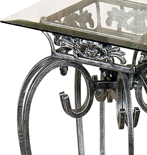 Miniatura 15 de Touch of Class Mesa pedestal de metal calcedonia con desplazamiento – Vidrio biselado – Oro antiguo – Hecho de hierro – Parte superior cuadrada –