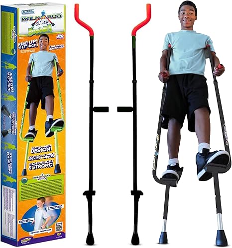 Miniatura 7 de Geospace Air Kicks - Zancos de equilibrio de acero originales Walkaroo Xtreme con elevadores Vert ajustables en altura rojo