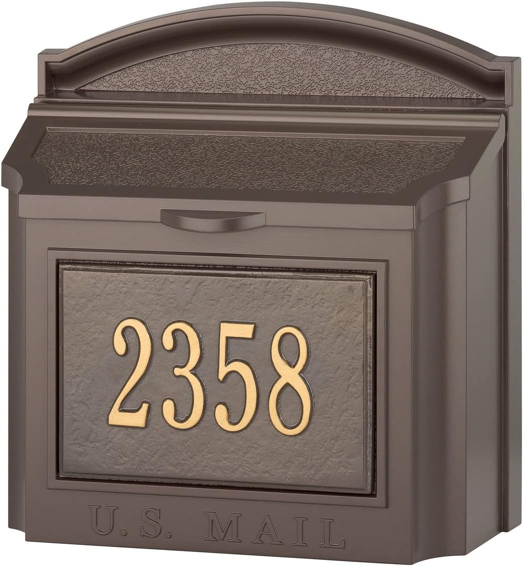 Flаѕh Dеаlѕ - 40% оƒƒ Whitehall Custom Wall Mount Mailbox Package - House Number and Street Name - Sand Cast Aluminum - French Bronze Personalized in Goldtone
