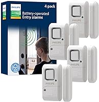 Philips Window & Door Alarms 4-Pack LRM3320W/27: 120dB Wireless Burglar Alert, Battery-Powered Chime/Alarm, Easy DIY Install for Home Security