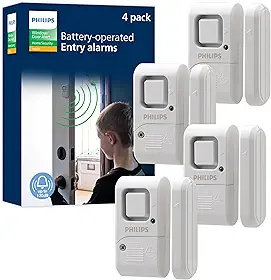 Philips Alarme de Segurança Pessoal Para Janelas E Portas, Pacote com 4 Unidades, Proteção Faça Você Mesmo, Alerta Contra Roubo, Sem Fio, Campainha/Alarme, Fácil Instalação, Ideal Para Casa, Garagem