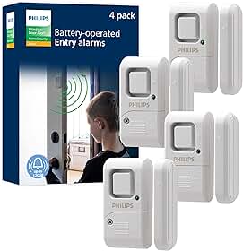 Philips Alarme de Segurança Pessoal Para Janelas E Portas, Pacote com 4 Unidades, Proteção Faça Você Mesmo, Alerta Contra Roubo, Sem Fio, Campainha/Alarme, Fácil Instalação, Ideal Para Casa, Garagem