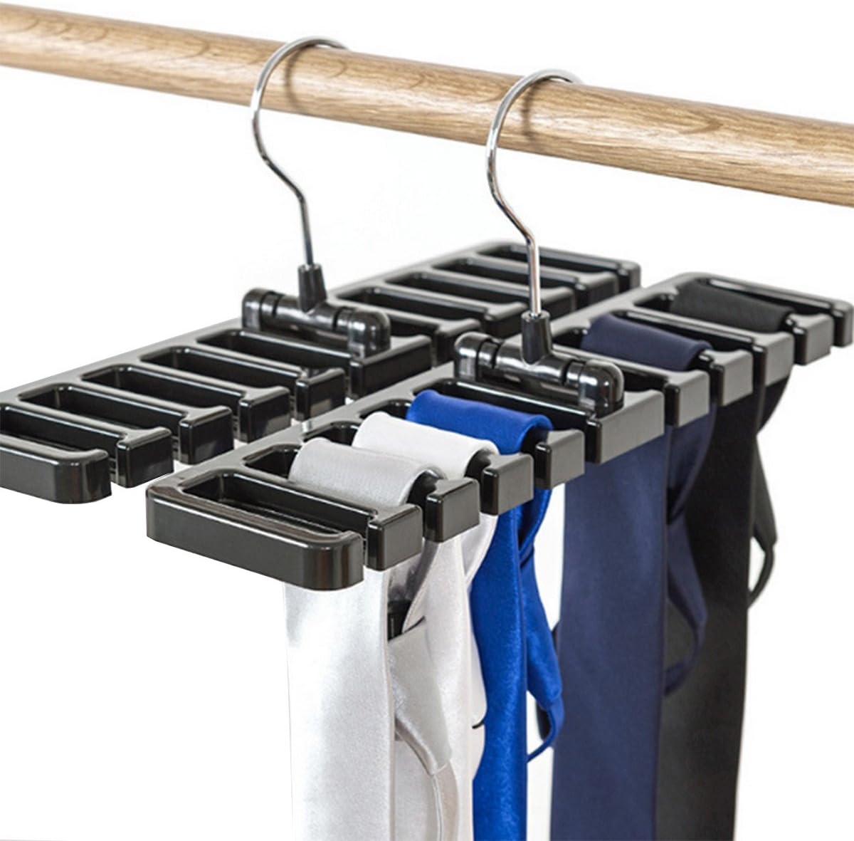 DayCount® Pack of 2 Tie Belt Organizer Storage Rack, Multifuction Rotating Ties Scarf Hanger Holder Closet Organization Wardrobe Finishing Rack for Men and Women (Black)