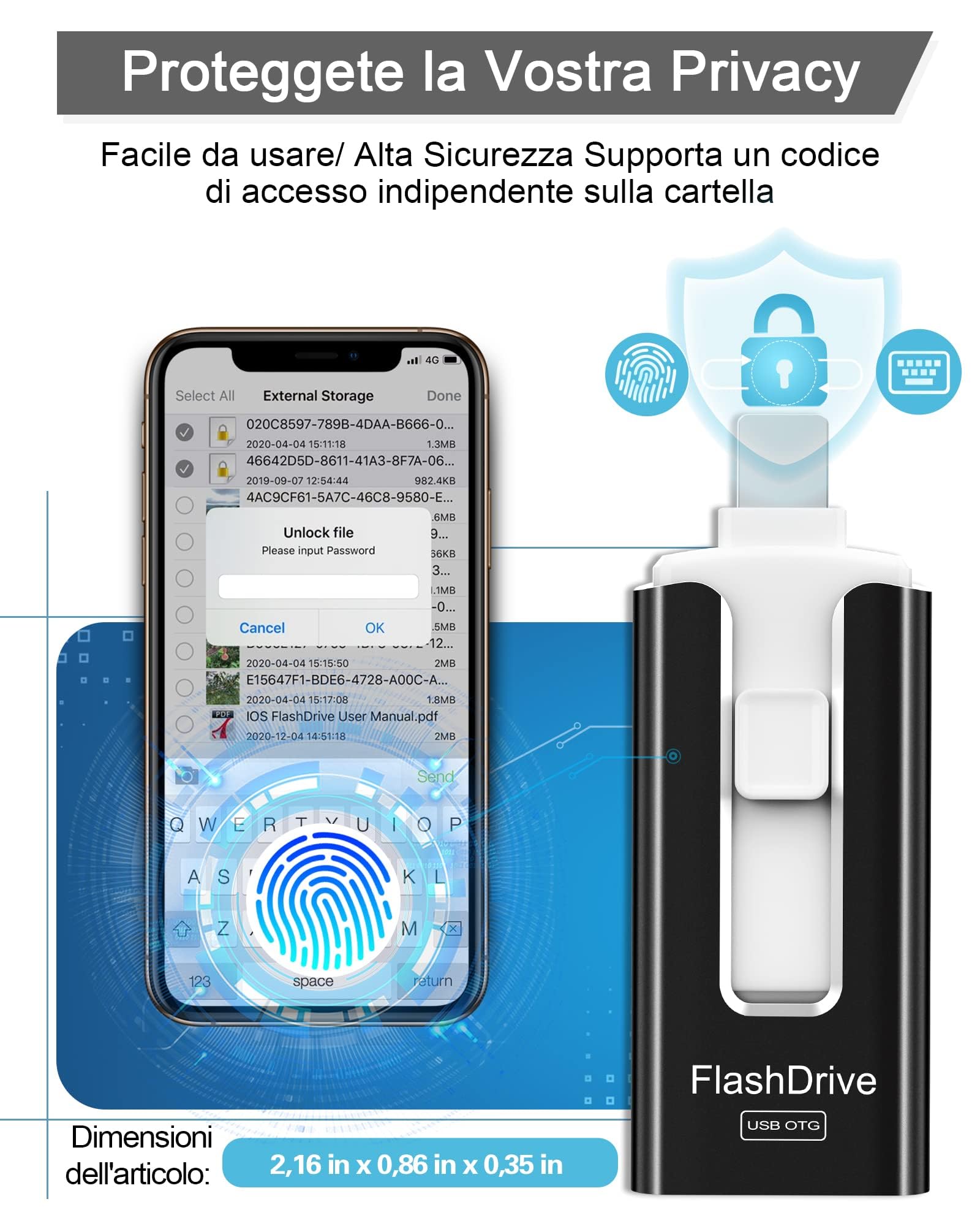 GNASEET Memoria esterna da 256 GB per Phone e Android, USB 3.0, nero | Chiavetta per Phone 4 in 1 con USB-C/Micro USB/USB-A, disco rigido esterno per telefono, per foto, video e dati