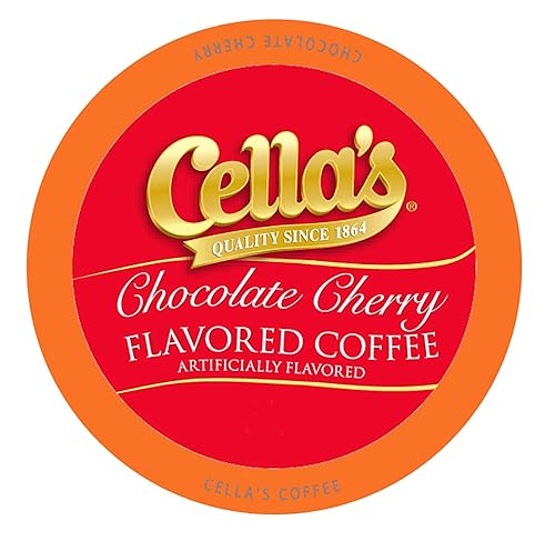 Cella's Cápsulas de café de cereza y chocolate compatibles con cafeteras Keurig K Cup, café con sabor a tostado medio, cápsulas suaves de una sola
