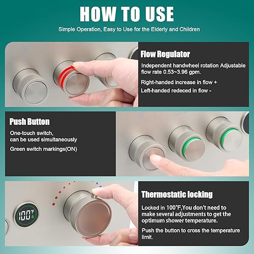 Vista 22 de Enga Sistema de ducha de doble cabezal, sistema de ducha de lluvia doble de 12 pulgadas + 6 pulgadas