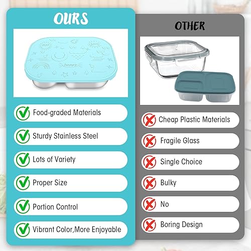 Miniatura 6 de Lonchera Bento para niños, lonchera reutilizable de silicona para niños, contenedor de almuerzo a prueba de fugas, contenedor de almacenamiento de