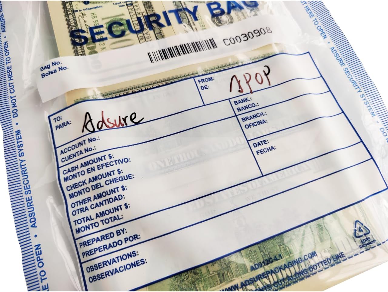 Plastic Bank Deposit Bags 9"x12"|Secure Bank Deposits,Cash Handling or Safe Currency Transportation | Sequential Barcodes | Tamper-Evident | Tear-Off Receipt for Security (Clear,100 Pack) - Image 5