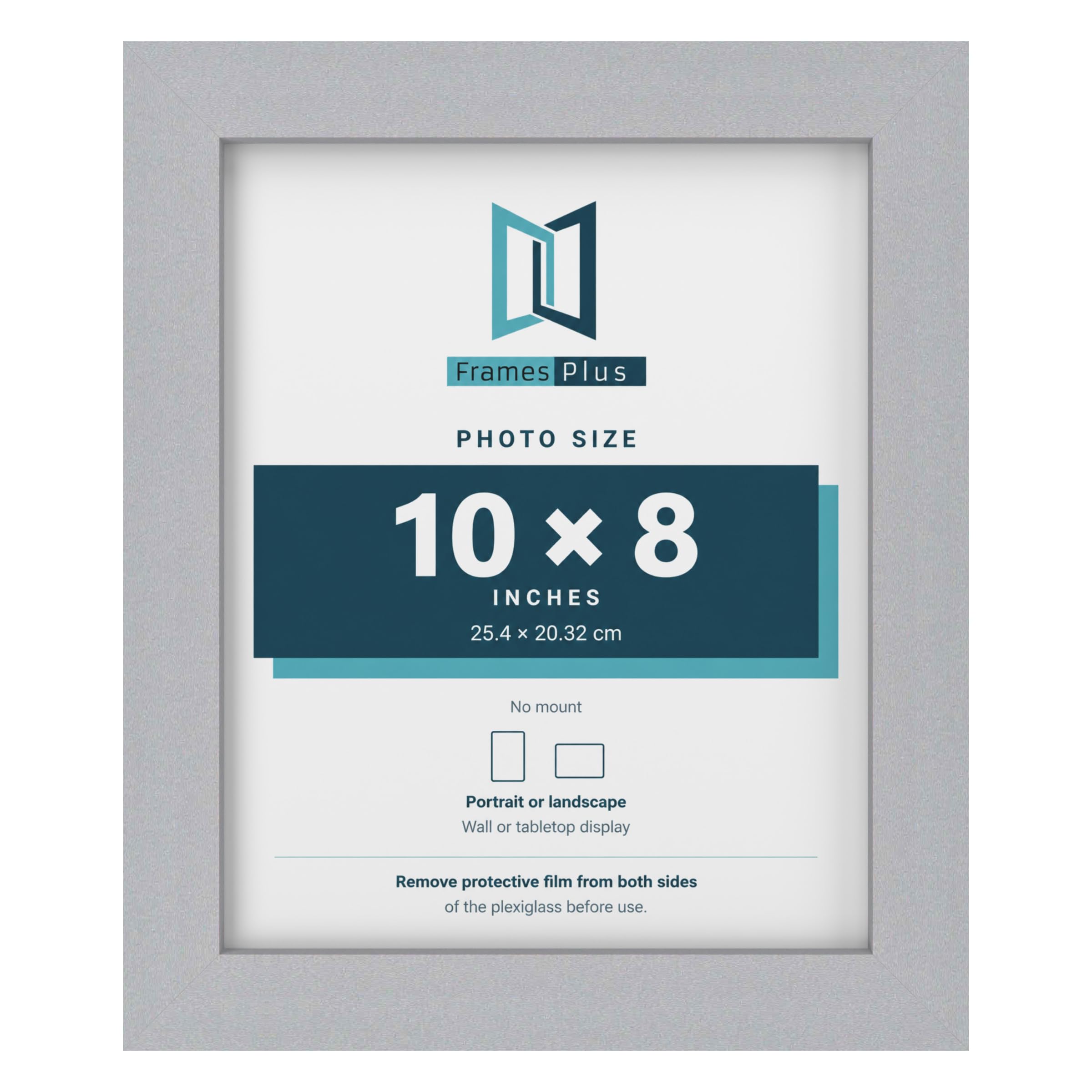 FramesPlus 10x8 Inch Photo Frame, Silver, Modern Picture Frame with Stand