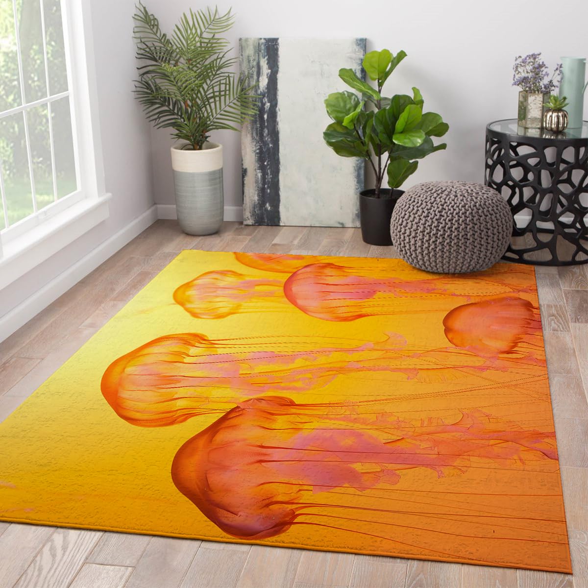 Tapis de salon orange rose moderne moquette d interieur a poil bas antiderapante