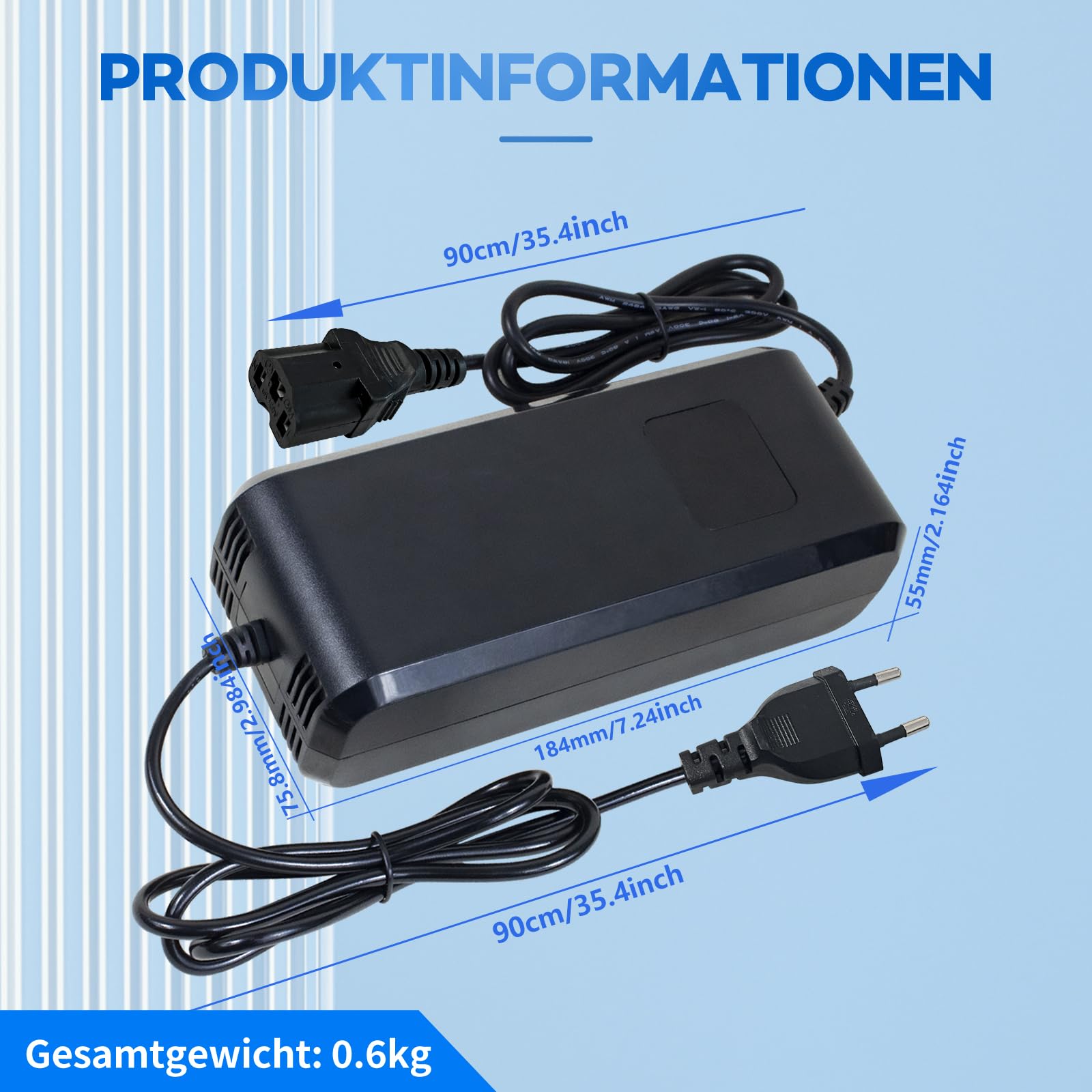 Cargador de batería de plomo ácido 60 V 20 Ah para scooters eléctricos, cargador de CA y CC con pantalla de enchufe de 3 pines