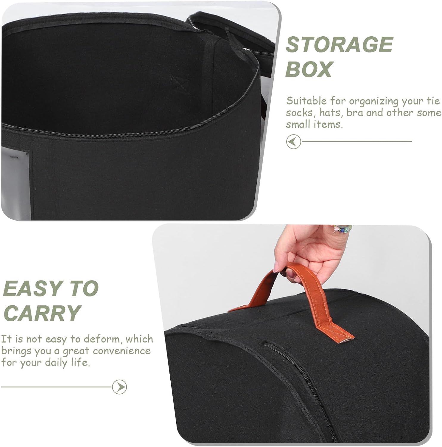 Felt Hat Storage Container with Handle 43x28cm Black Hat Organizer Box for Men and Women Travel and Home Closet Storage