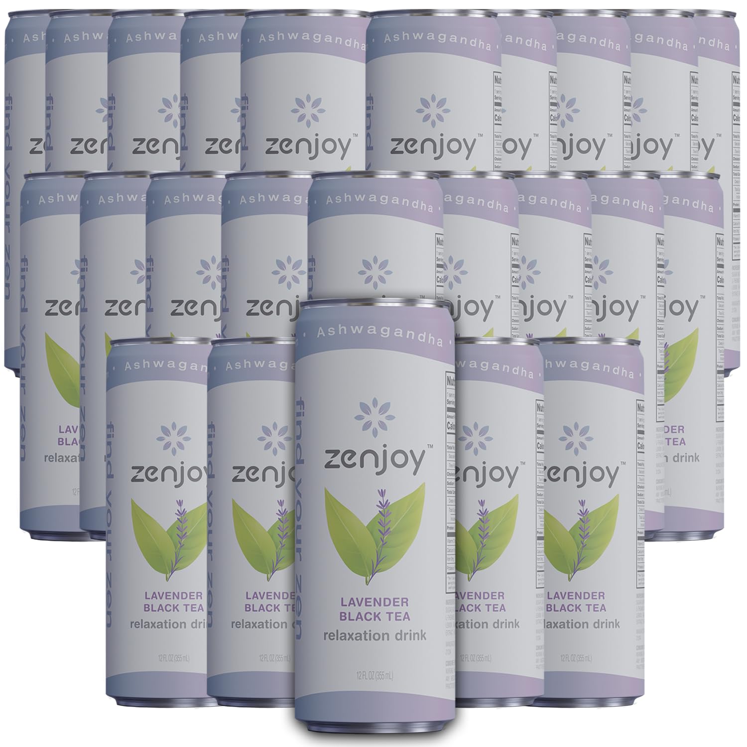 Zenjoy Honey Green Tea Relaxation Drink 24 Pack - Calming Drink with Ashwagandha & Lemon Balm - Non-Alcoholic Beverage Infused with L-Theanine for Enhanced Focus - 12oz Cans