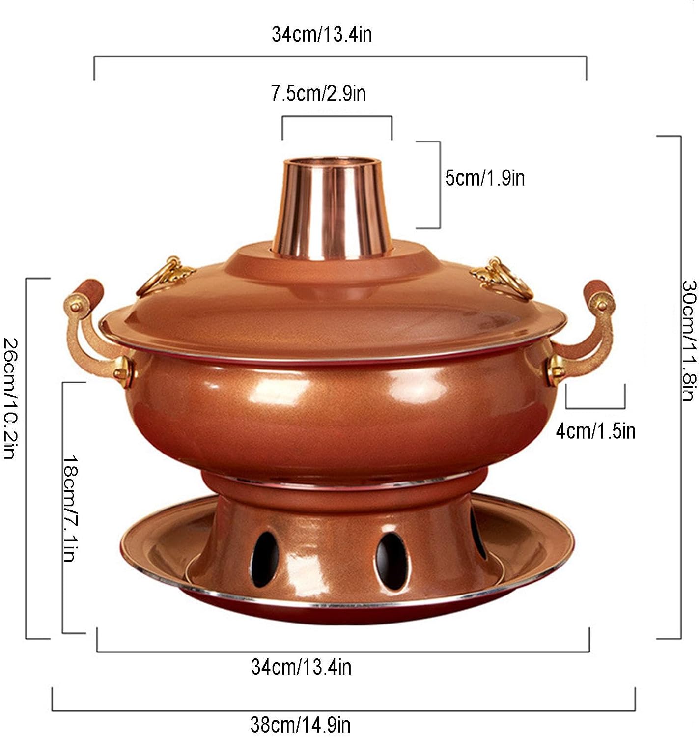 Old Hot Pot,Chinese Copper Hot Pot, Chafing Dishes, Traditional Chinese Hot Pot Old Copper Hot Pot Mongolian Cattle Hotpot for Kitchen Catering Parties Hotels Dining