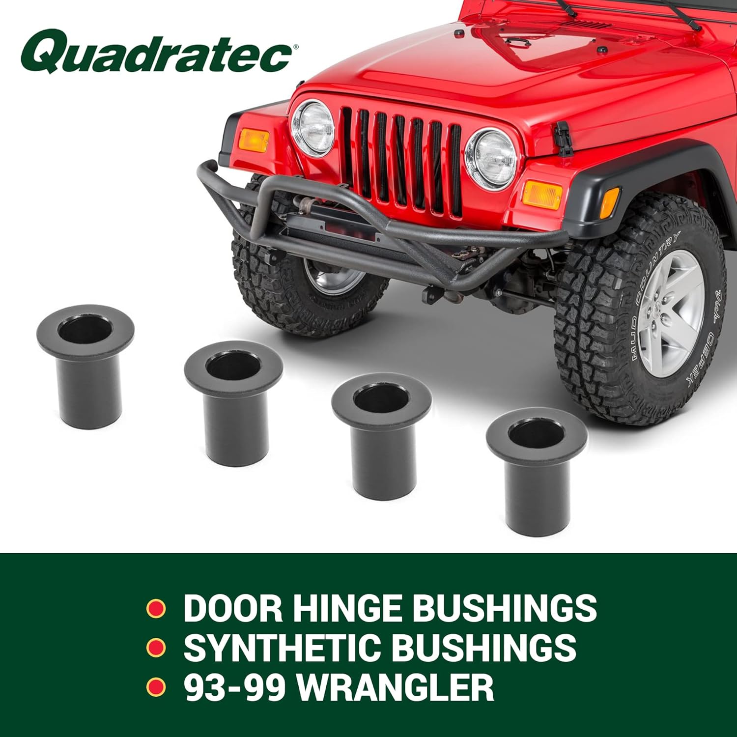 Quadratec Delrin Replacement Door Hinge Bushing Set - Fits Jeep Wrangler YJ 1993-1999 - Synthetic Replacement Bushings - Lasts Longer than Factory Metal Bushings - Replaces All 4 Hinge Bushings