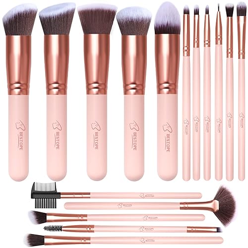 BESTOPE PRO - Juego de brochas de maquillaje  16 piezas de brochas de maquillaje sintéticas de alta calidad, correctores, sombras de ojos, juego de