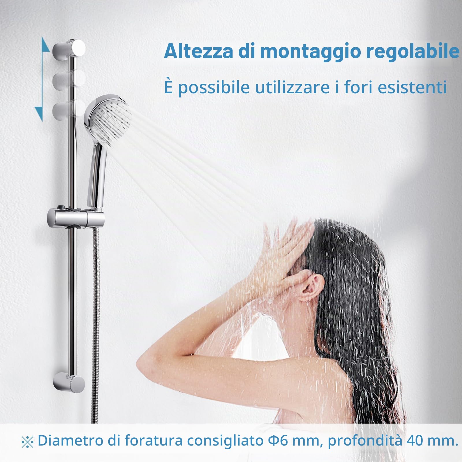 OFFO Saliscendi Doccia,Asta Doccia 70 cm,Saliscendi Doccia con Soffione,Asta Doccia con Soffione e Rotondo Doccetta con 3 Tipi di Getto e Flessibile da 1,6 m, Cromo