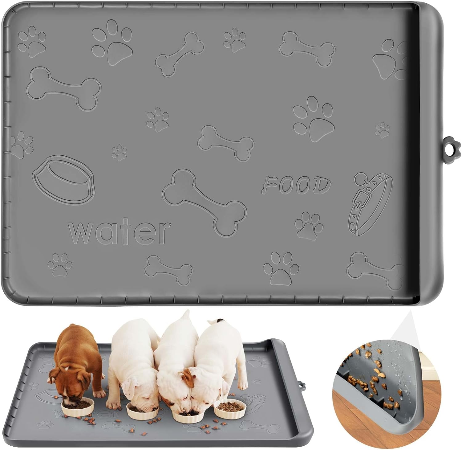 Dog Food Mat Large Pet Feeding Mats with Residue Collection Pocket