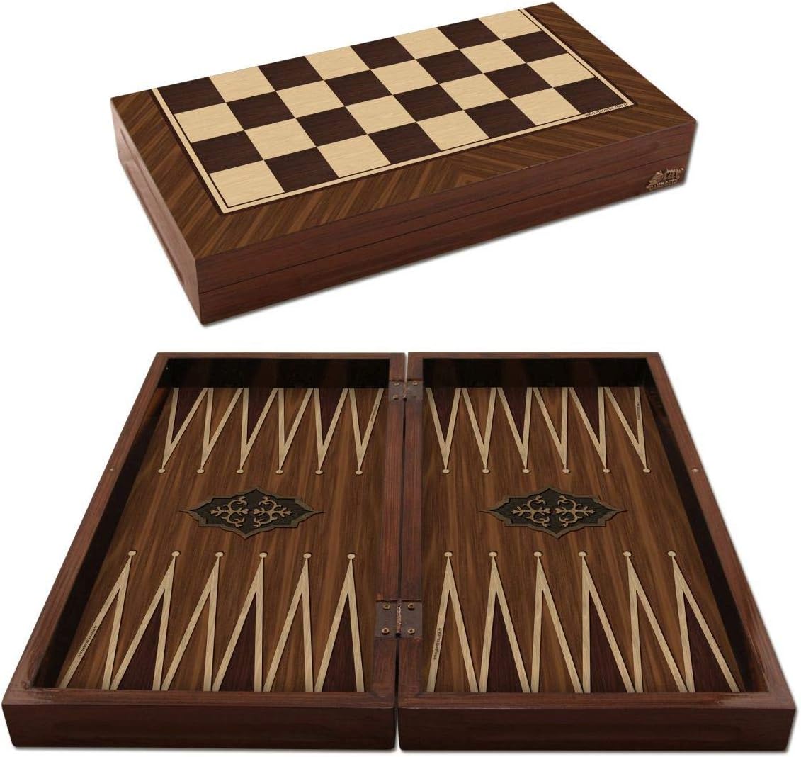 Staroyun Antique Walnut Backgammon, 25 x 49 x 7.5 cm