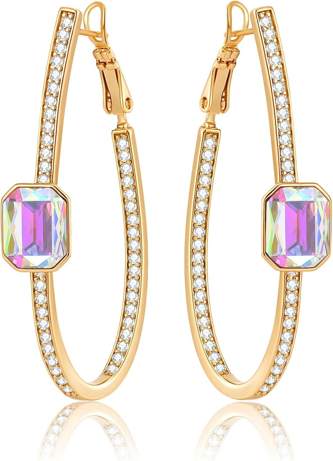 EVEVIC Stunning Austrian Crystal Big Oval Hoop Earrings for Women Fashion 14K Gold Plated Hypoallergenic Jewelry Gift