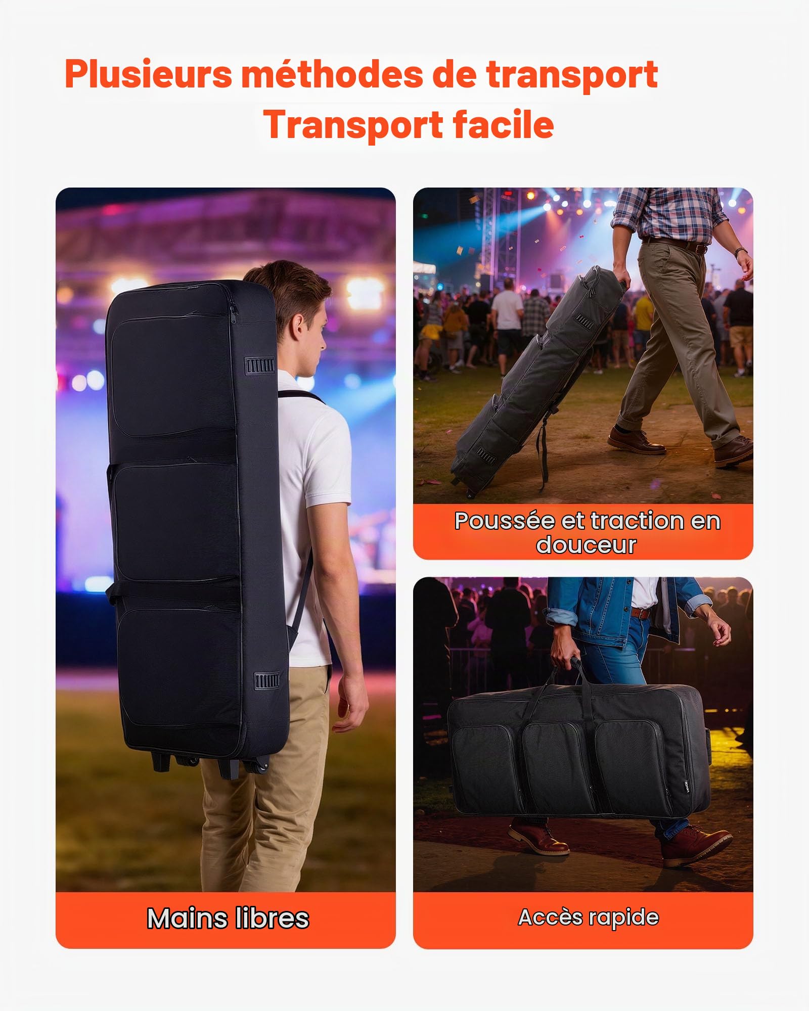 VEVOR Sac à Roulettes pour Clavier 61 Touches, 1680D, Housse de Transport pour Clavier 61 Touches et Piano Électrique, Intérieur 104x43x13 cm, Rembourrage Épais, avec Poignée, 3 Poches de Rangement
