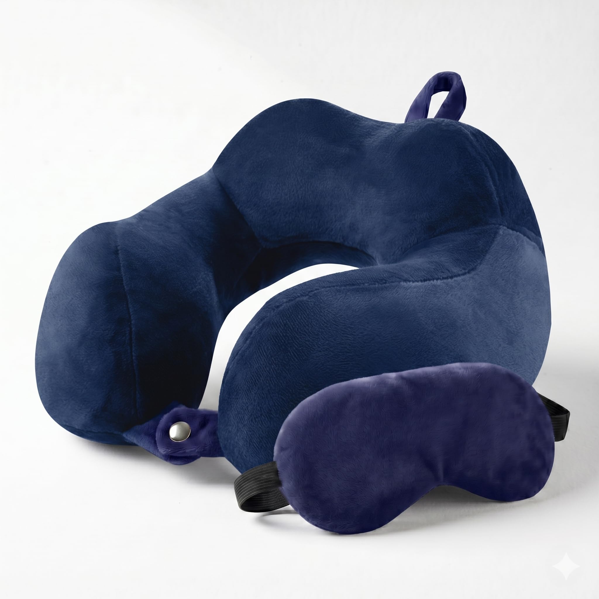 STUFFIVA U Shape Neck Pillow with Eye Mask, Soft Velvet Fabric, 360° Neck Support, Portable, for Travel, Home and Office (Navy Blue Double Hump with Eye Mask)-image-43