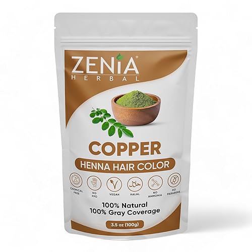 Zenia Tinte natural para cabello y barba de henna Sin químicos, sin amoníaco, sin crueldad, vegano Cobertura de cabello gris (3.5 onzas) 3.53 oz