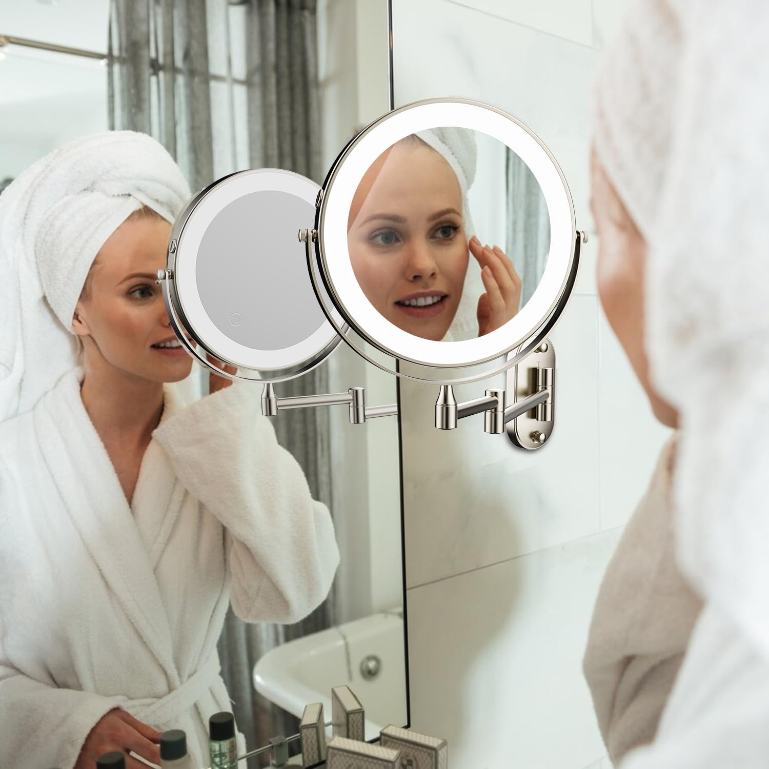 JutyumSpecchio cosmetico con ingrandimento 1X/10X, illuminazione a LED e montaggio a parete