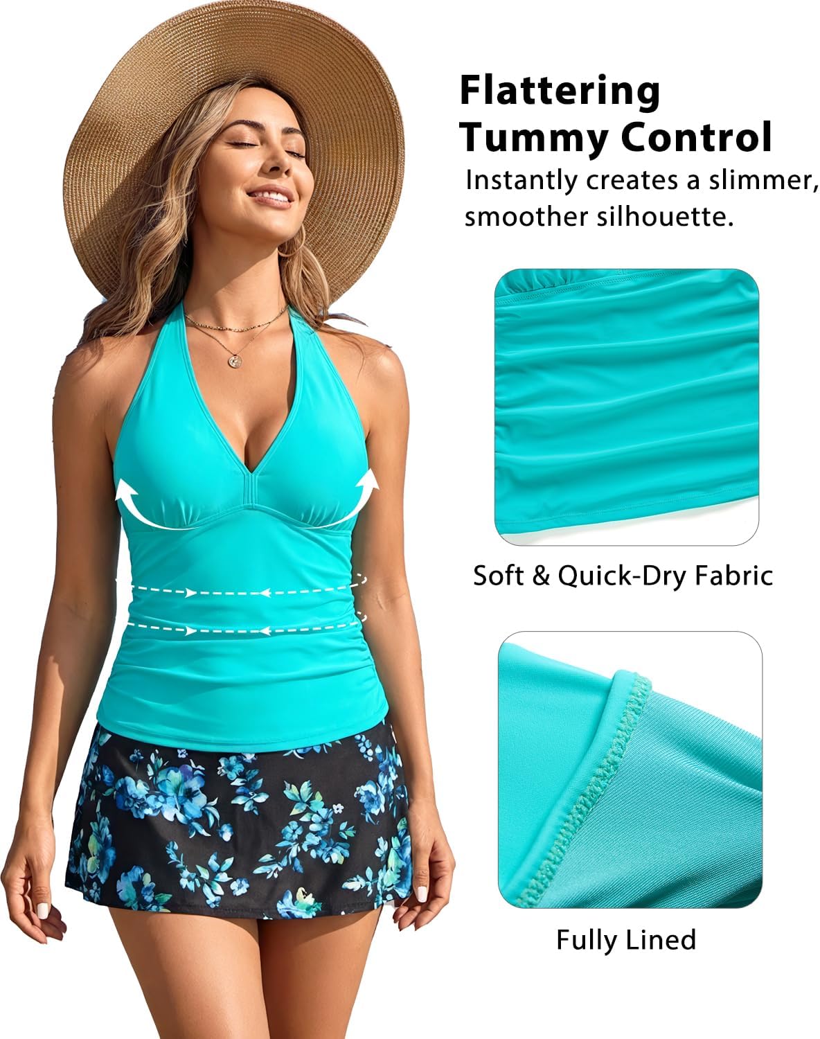 Women Tankini with Skirt - 2 Piece Swimsuits Tummy Control Bathing Suits Halter V Neck Swimwear 2025 - Image 4