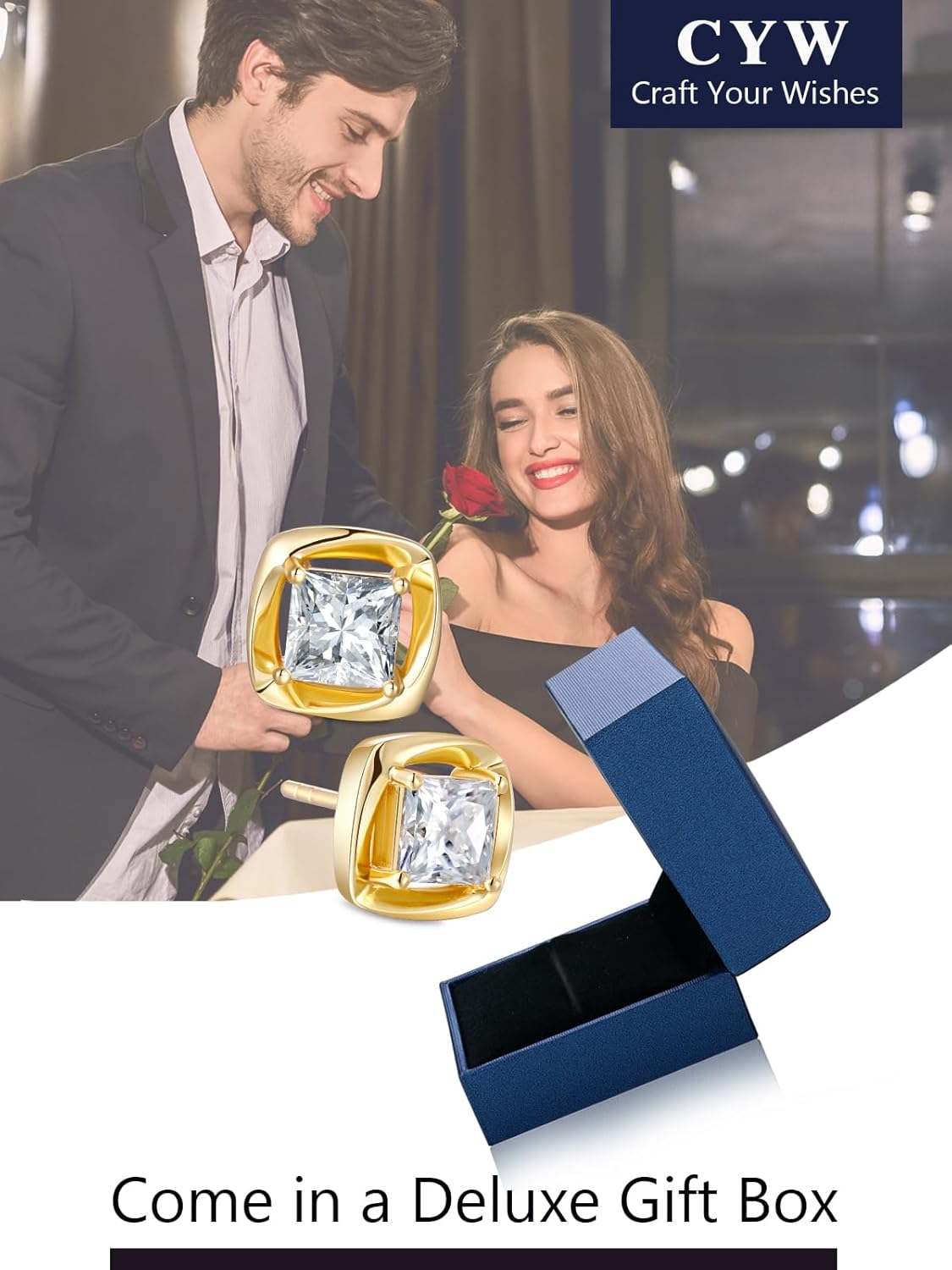 Original Design Moissanite Stud Earrings for Women, Pricess Cut/Oval Cut/Pear Cut/Heart Cut, Solid 925 Sterling Silver Hypoallergenic, Birthday Valentines Anniversary Mother's Day Ideal Gift for Her - Image 9